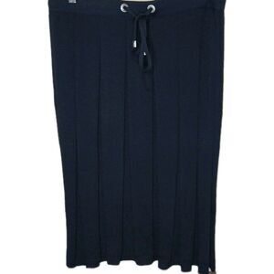 St. John Sport Black Santana Knit Pleated Skirt Wool Rayon Blend Drawstring Lrg